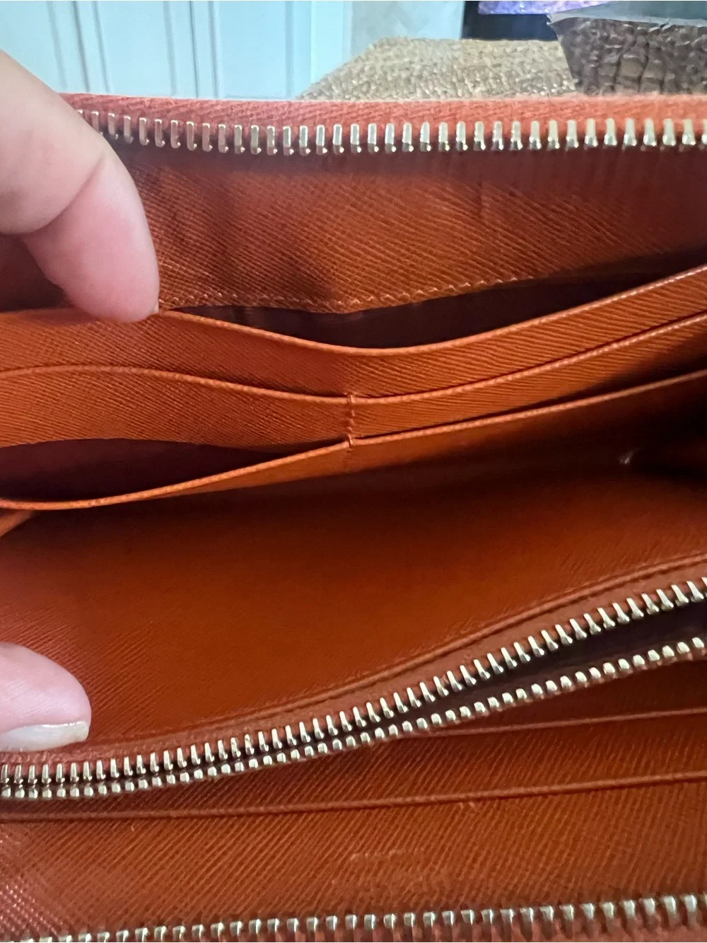 PRADA Orange Saffiano Leather Zip Around Continental Wallet